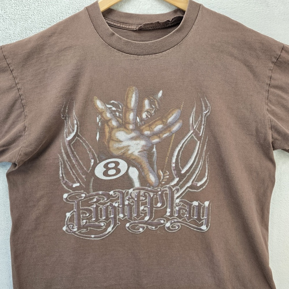 Vintage Eight Play Shirt Mens XL Brown 8 Ball Grunge Skater Cholo Pool Y2K 90s - Picture 2 of 7